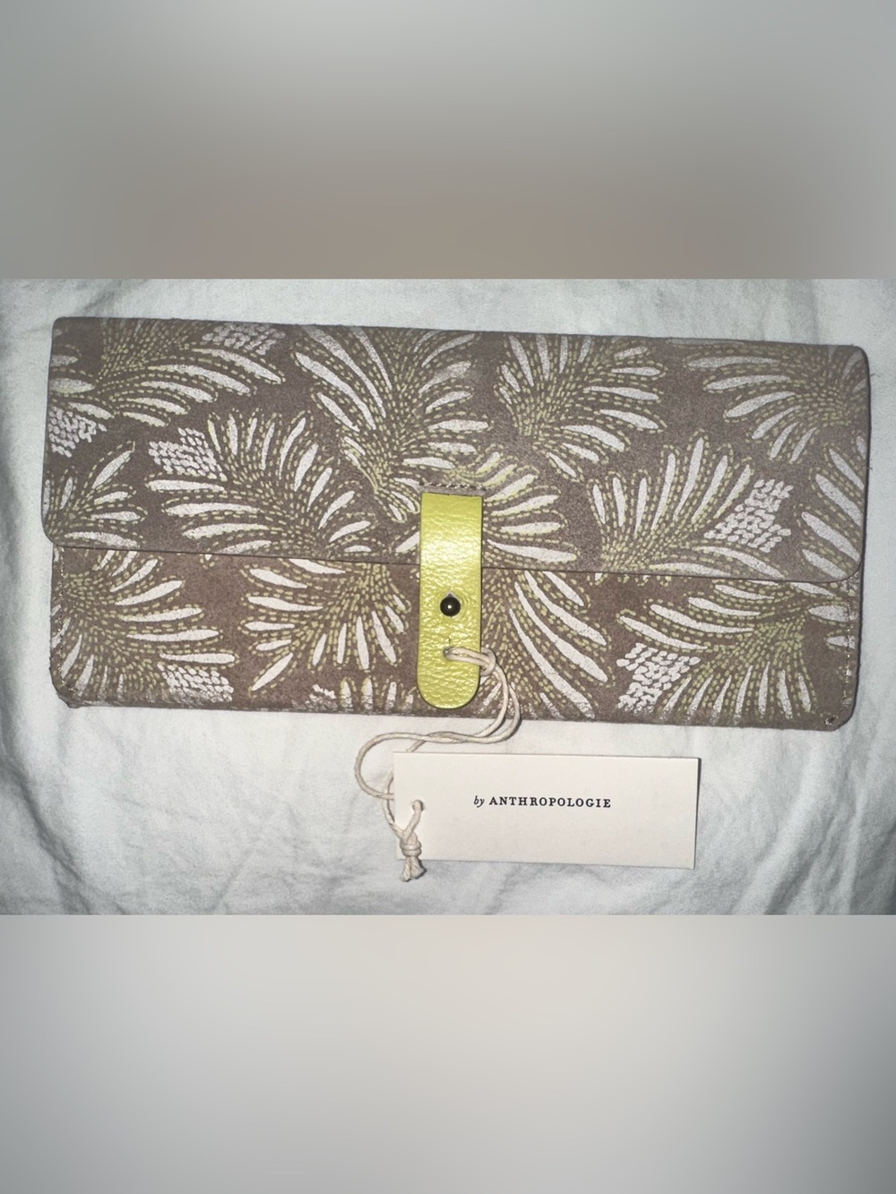 Anthropologie Cream Colored Leather Bifold Wallet 8”x4”x6” W/ Snap Closure- NWT